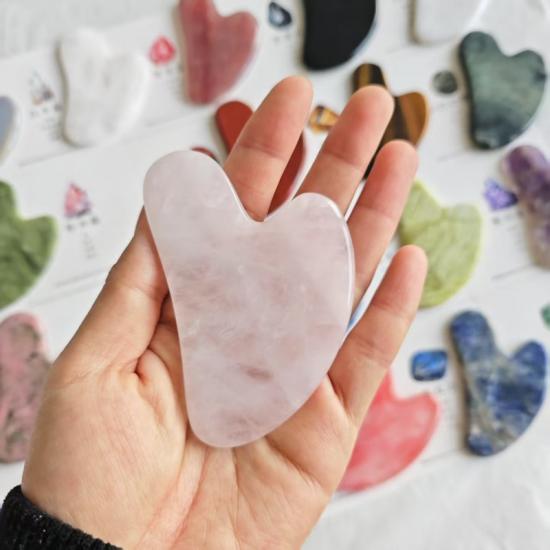 Mixed Natural Crystal Gua Sha Board Heart Shape Multi‑Stone Guasha Scraping Tool Custom Logo Facial Body SPA Massage