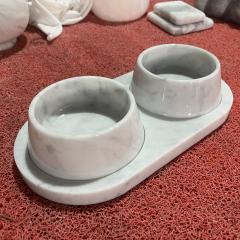 Cararra white marble pet bow set