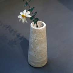 RF-Hand‑Carved Travertine Flower Vase | Tabletop Dried Flower Decor