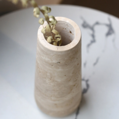 RF-Hand‑Carved Travertine Flower Vase | Tabletop Dried Flower Decor