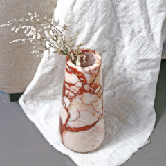 RF-Calacatta Red Marble Tapered Vase, Solid Polished Natural Stone Table Vase for Dried Floral Home Decor