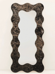RF-Wavy Natural Marble Full Length Mirror, French Retro Scalloped Full Body Floor Mirror for Home Decor