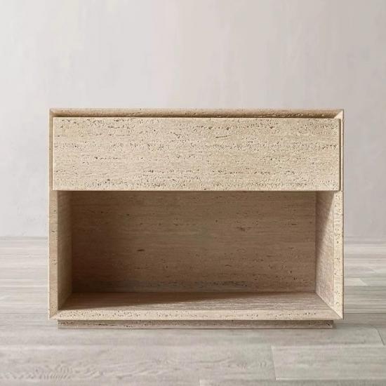 RF Natural Travertine Stackable Desktop Drawer Organizer | Hand Carved Marble Stone Storage Cabinet