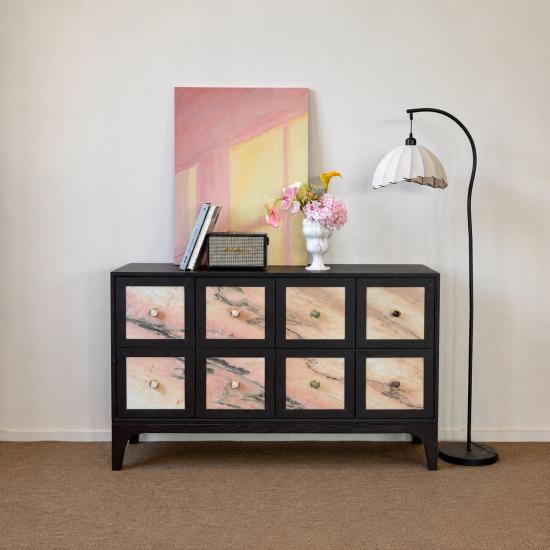RF Vintage Solid Wood Chest of Drawers | Natural Pink Marble Inlay Side Cabinet