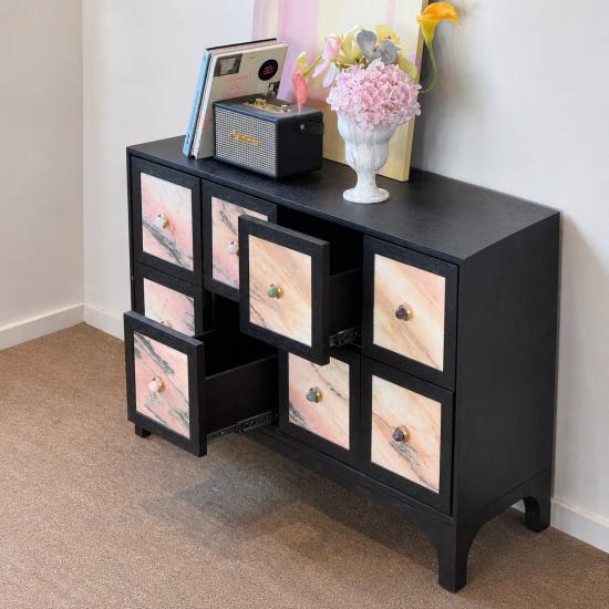 RF Vintage Solid Wood Chest of Drawers | Natural Pink Marble Inlay Side Cabinet