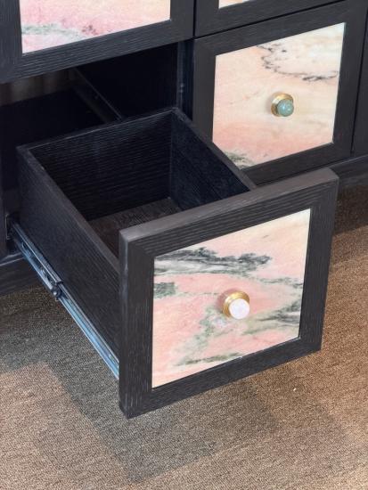 RF Vintage Solid Wood Chest of Drawers | Natural Pink Marble Inlay Side Cabinet