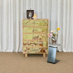 RF Luxury Solid Wood Chest of Drawers with Natural Green Onyx Panels, Designer Storage Cabinet for Villa Interior