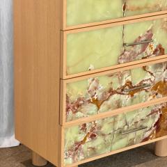 RF Luxury Solid Wood Chest of Drawers with Natural Green Onyx Panels, Designer Storage Cabinet for Villa Interior