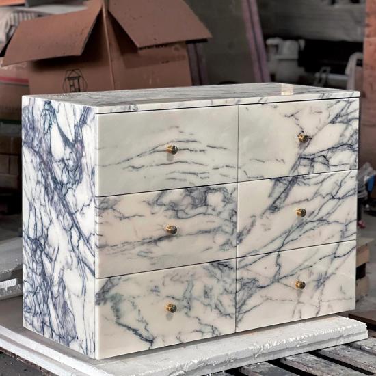 RF Modern Luxury Arabescato Viola Marble 6 Drawer Chest of Drawers | Full Marble Dresser Cabinet