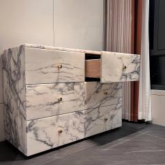 RF Modern Luxury Arabescato Viola Marble 6 Drawer Chest of Drawers | Full Marble Dresser Cabinet