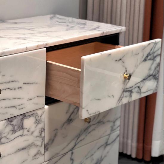 RF Modern Luxury Arabescato Viola Marble 6 Drawer Chest of Drawers | Full Marble Dresser Cabinet