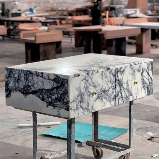 RF Modern Luxury Arabescato Viola Marble 6 Drawer Chest of Drawers | Full Marble Dresser Cabinet