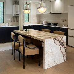 Pink Marble Integrated Kitchen Island Dining Table | Luxury Natural Stone